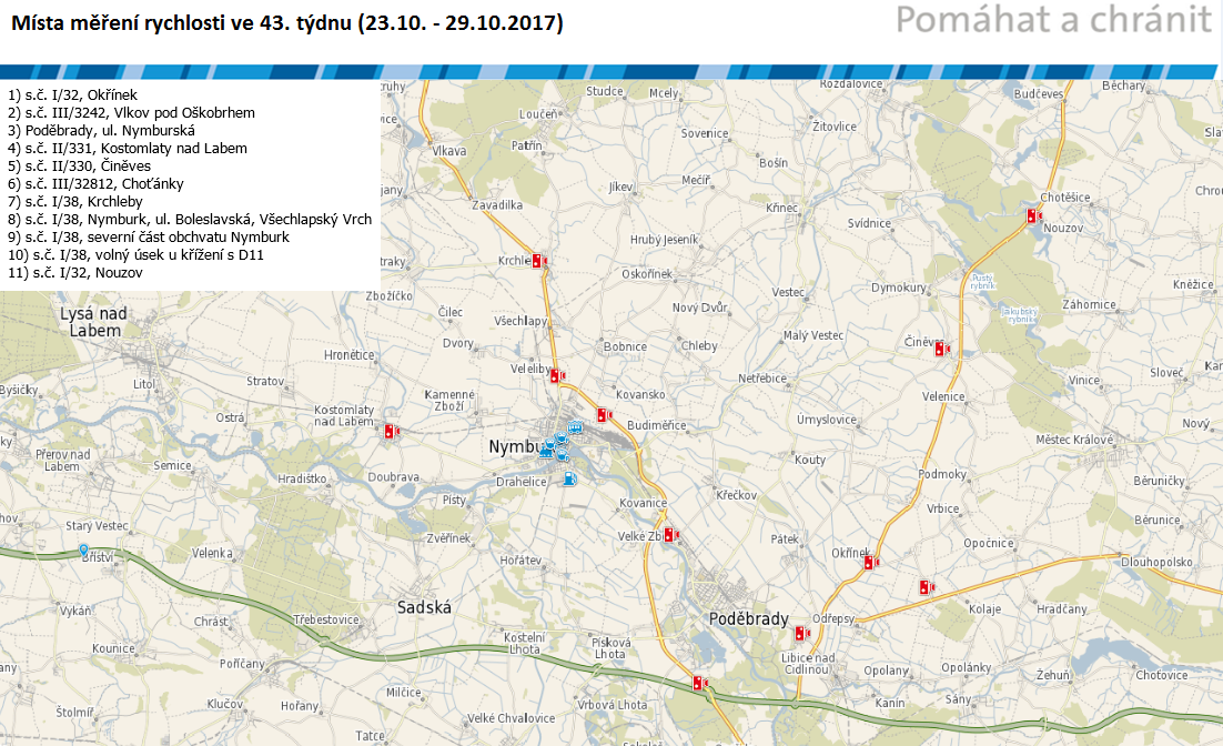 Mapa míst měření rychlosti na 43. týden